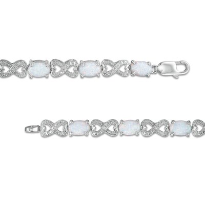 Oval Lab-Created Opal and Diamond Bracelet in Sterling Silver - 7.25"
