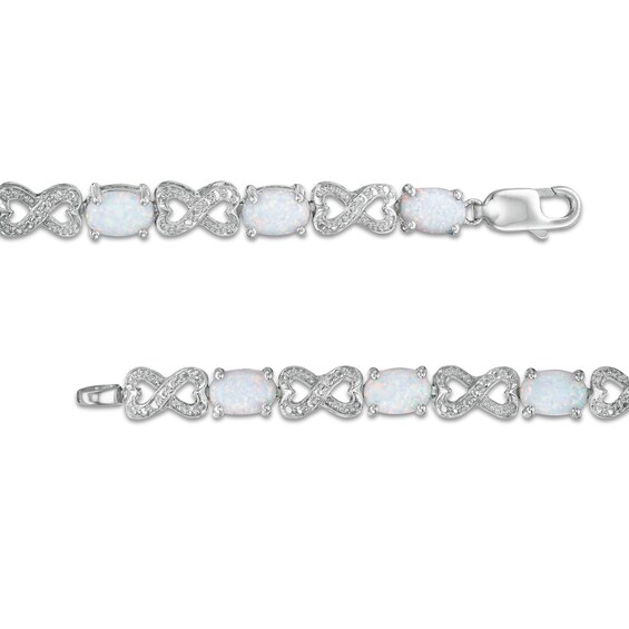 Oval Lab-Created Opal and Diamond Bracelet in Sterling Silver - 7.25"