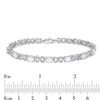 Oval Lab-Created Opal and Diamond Bracelet in Sterling Silver - 7.25"