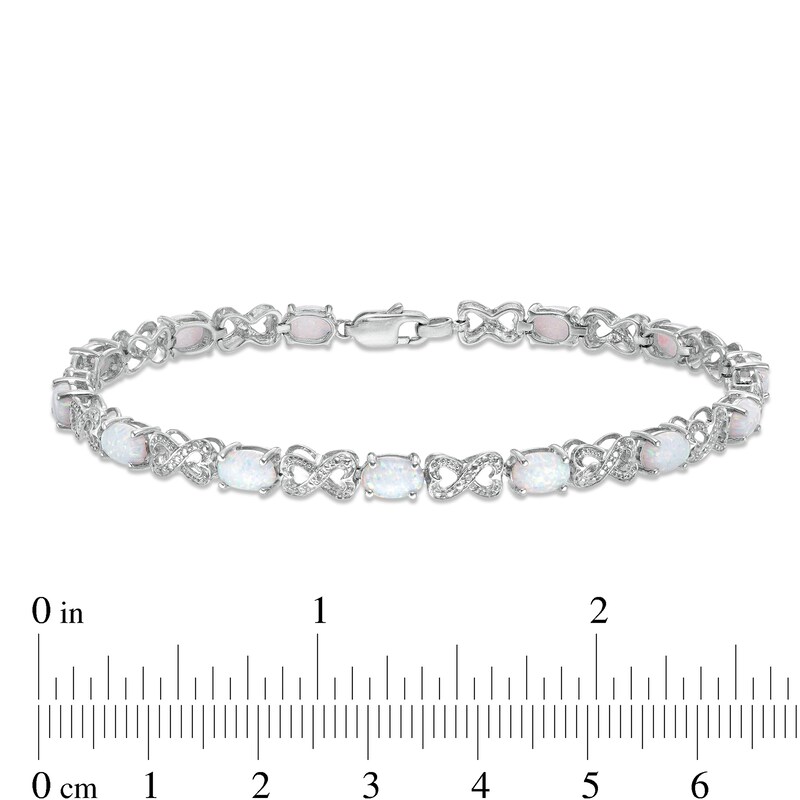 Main Image 3 of Oval Lab-Created Opal and Diamond Bracelet in Sterling Silver - 7.25"