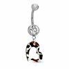 014 Gauge Animal Print Open Heart Dangle Belly Button Ring with Crystal in Stainless Steel - 7/16"
