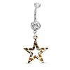 014 Gauge Brown and Gold Print Open Star Belly Button Ring with Crystal in Stainless Steel - 7/16"