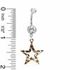 014 Gauge Brown and Gold Print Open Star Belly Button Ring with Crystal in Stainless Steel - 7/16"