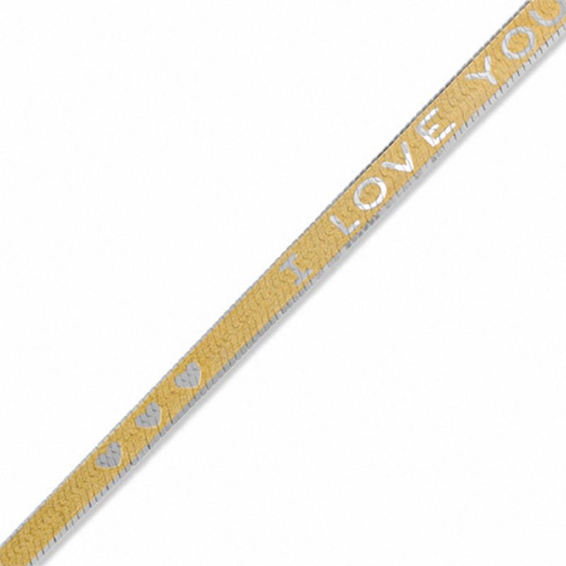 Main Image 1 of Reversible 040 Gauge &quot;I Love You&quot; Herringbone Chain Bracelet in 14K Gold Bonded Sterling Silver - 7.5&quot;
