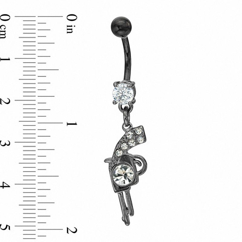 Main Image 2 of 014 Gauge Black Gun Dangle Belly Button Ring with Cubic Zirconia in Stainless Steel