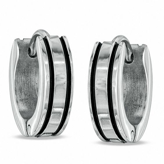 Two-Tone Stainless Steel Stripes Huggie Earrings