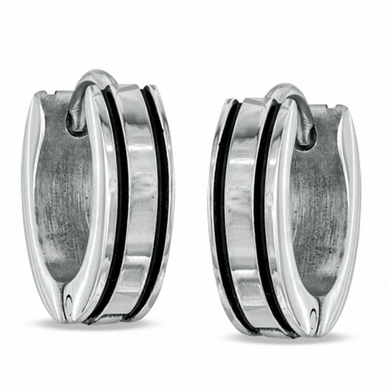 Two-Tone Stainless Steel Stripes Huggie Earrings