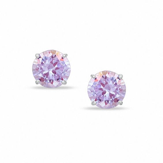 6mm Lavender Cubic Zirconia Stud Earrings in 10K White Gold