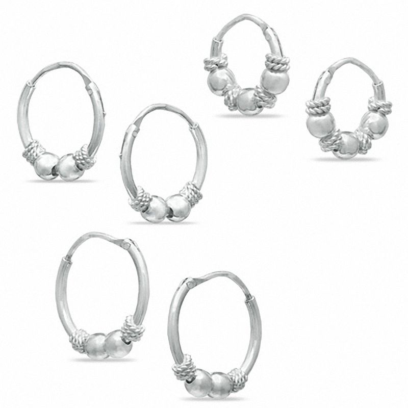 Bali Continuous Hoop Earrings Trio Set in Sterling Silver