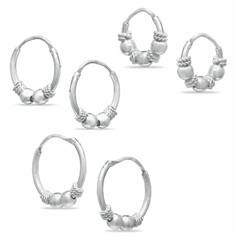 Sterling Silver Bali Continuous Hoops Trio