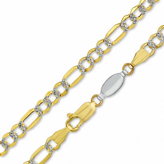 14K Gold over Sterling Silver Reversible 4.5mm Pavé Figaro Chain Necklace - 24"