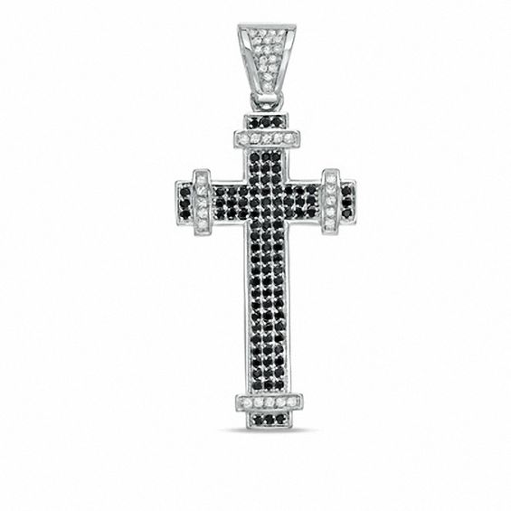Black and White Cubic Zirconia Cross Charm in Sterling Silver