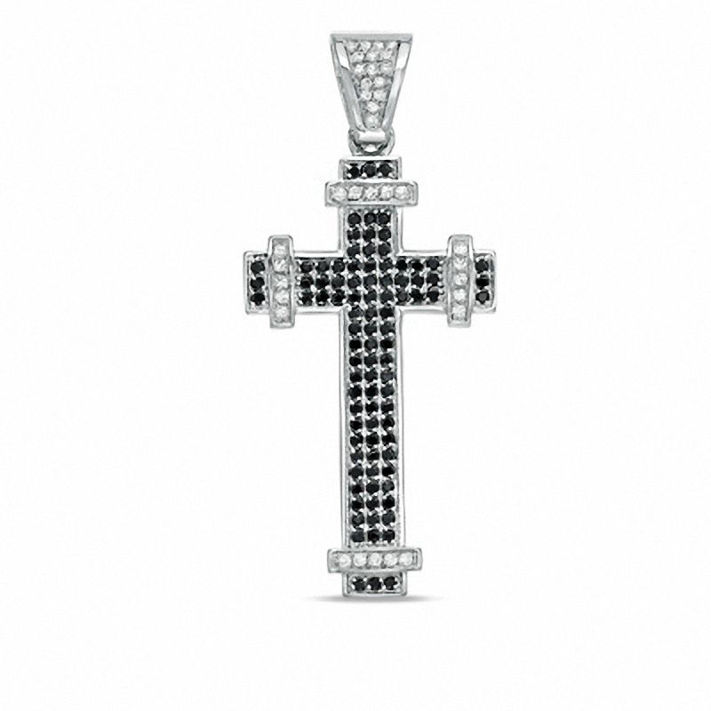 Main Image 1 of Black and White Cubic Zirconia Cross Charm in Sterling Silver