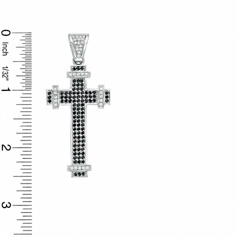 Main Image 2 of Black and White Cubic Zirconia Cross Charm in Sterling Silver