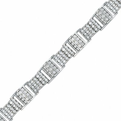 Cubic Zirconia Three Bar Bracelet in Sterling Silver - 9"