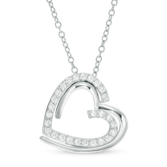 Cubic Zirconia Interlocking Heart Pendant in Sterling Silver