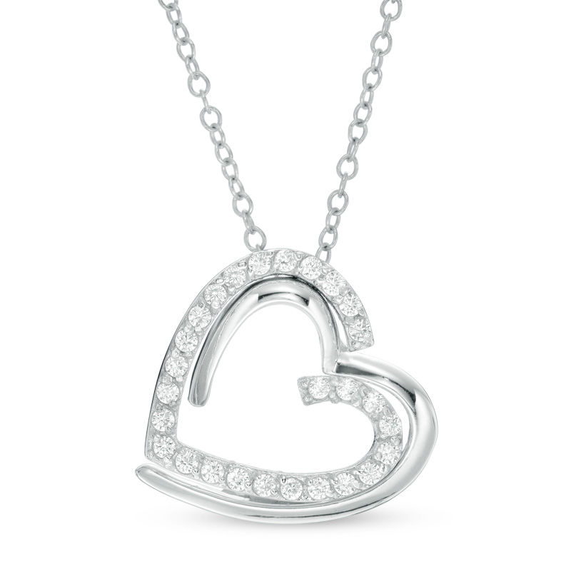 Main Image 1 of Cubic Zirconia Interlocking Heart Pendant in Sterling Silver