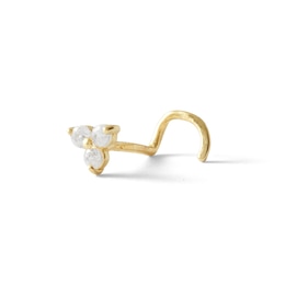 14K Solid Gold CZ Triangle Screw Nose Stud - 22G 1/4&quot;