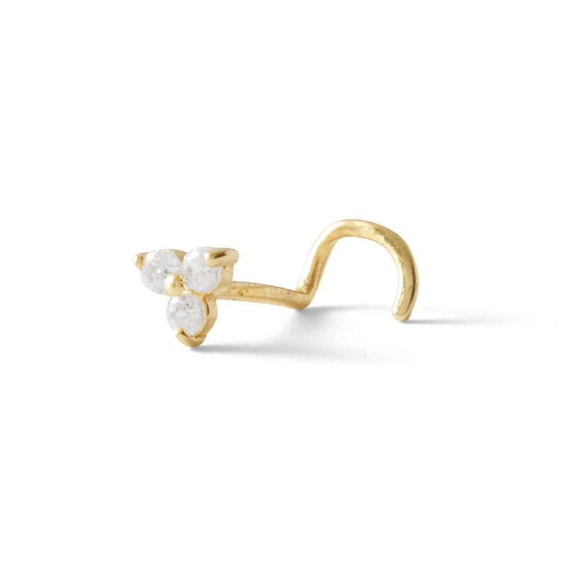 Main Image 1 of 14K Solid Gold CZ Triangle Screw Nose Stud - 22G 1/4"