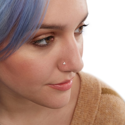 14K Solid Gold CZ Triangle Screw Nose Stud - 22G 1/4"