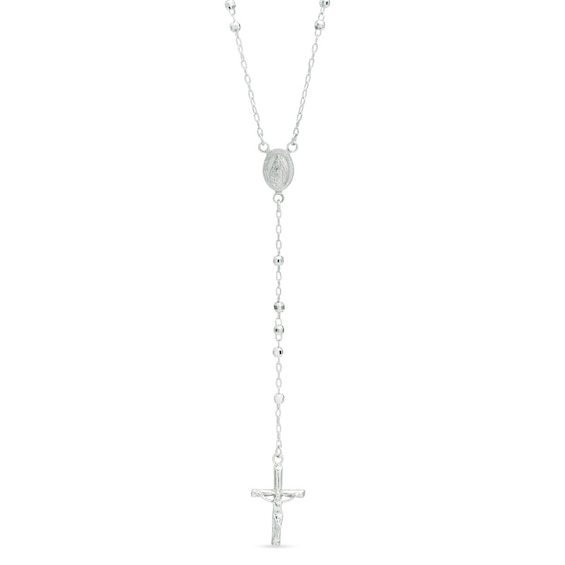 Rosary Bead Necklace in Sterling Silver - 21"