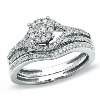 3/8 CT. T.W. Diamond Bypass Bridal Set in 10K White Gold