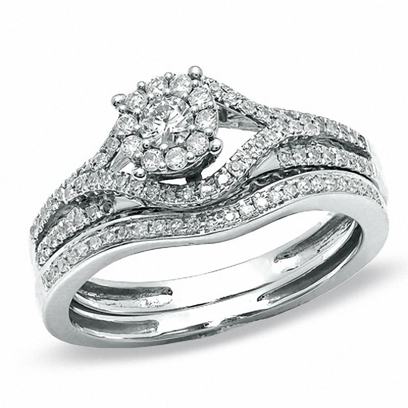 3/8 CT. T.W. Diamond Bypass Bridal Set in 10K White Gold