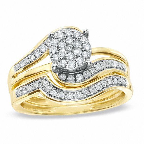 3/8 CT. T.W. Diamond Swirl Bridal Set in 10K Gold