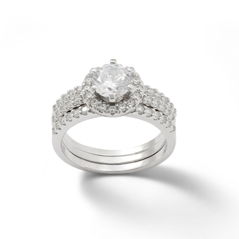 Main Image 1 of 7mm Cubic Zirconia Frame Bridal Set in Sterling Silver