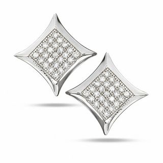 Cubic Zirconia Concave Curved Square Stud Earrings in Sterling Silver
