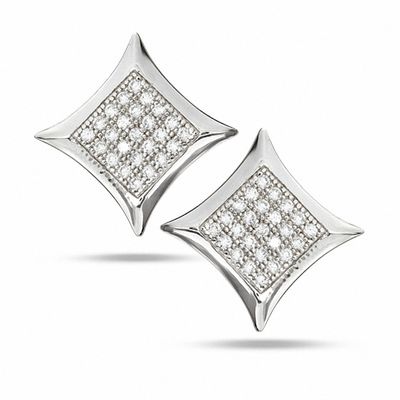 Cubic Zirconia Concave Curved Square Stud Earrings in Sterling Silver