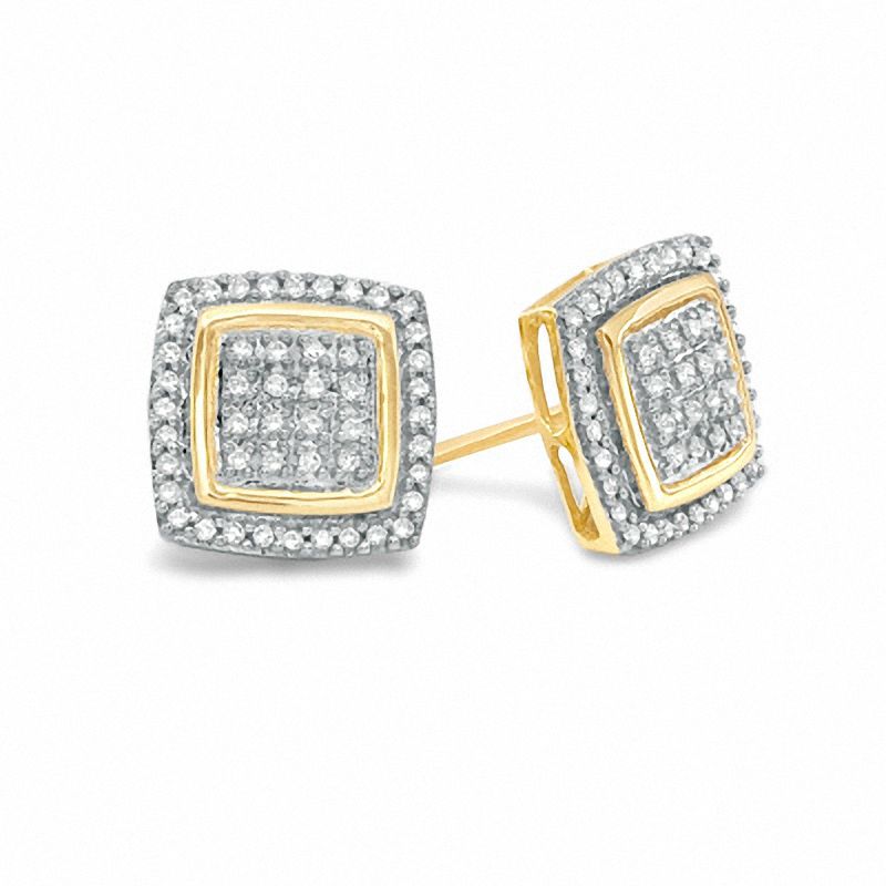 Main Image 1 of 1/4 CT. T.W. Diamond Square Composite Stud Earrings in 10K Gold - XL Post