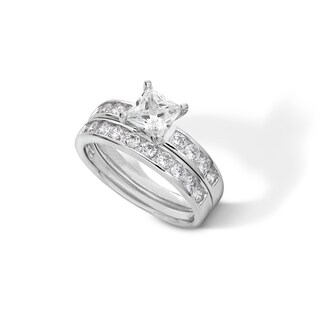Princess-Cut Cubic Zirconia Bridal Set in Sterling Silver