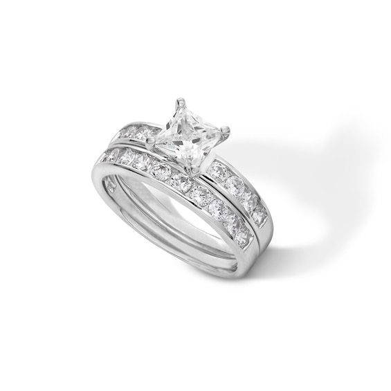 Princess-Cut Cubic Zirconia Bridal Set in Sterling Silver