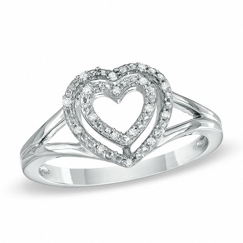 Diamond Accent Double Heart Ring in Sterling Silver - Size 7