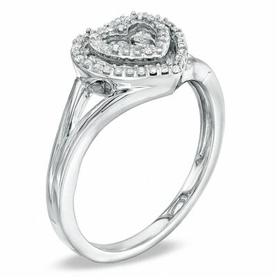 Diamond Accent Double Heart Ring in Sterling Silver - Size 7