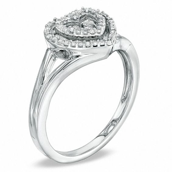 Diamond Accent Double Heart Ring in Sterling Silver - Size 7