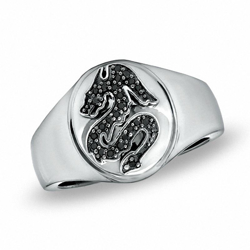 Main Image 1 of 1/8 CT. T.W. Black Diamond Dragon Ring in Sterling Silver - Size 10.5
