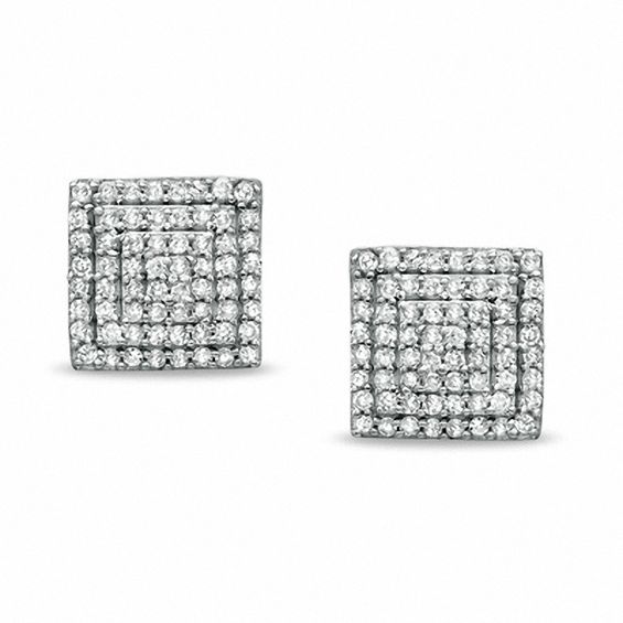 3/8 CT. T.W. Diamond Square Composite Stud Earrings in Sterling Silver - XL Post