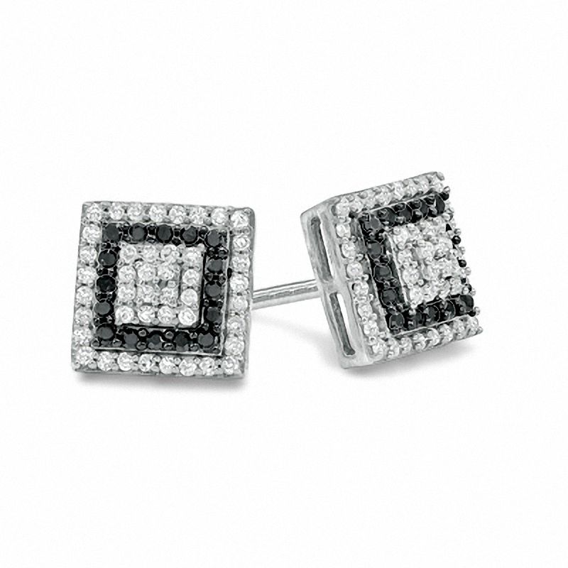 3/8 CT. T.W. Enhanced Black and White Diamond Square Composite Stud Earrings in Sterling Silver - XL Post