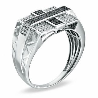 1/4 CT. T.W. Enhanced Black and White Diamond Cross Ring in