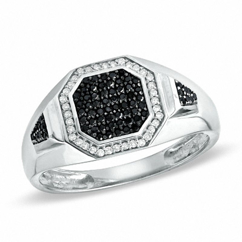 1/3 CT. T.W. Enhanced Black and White Diamond Ring in Sterling Silver - Size 10.5