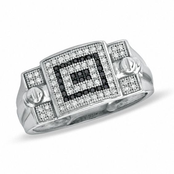 1/3 CT. T.W. Enhanced Black and White Diamond Ring in Sterling Silver - Size 10.5