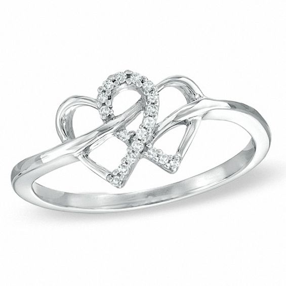 Diamond Accent Double Heart Ring in 10K White Gold - Size 7