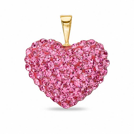 Rose Crystal Heart Charm in 10K Gold