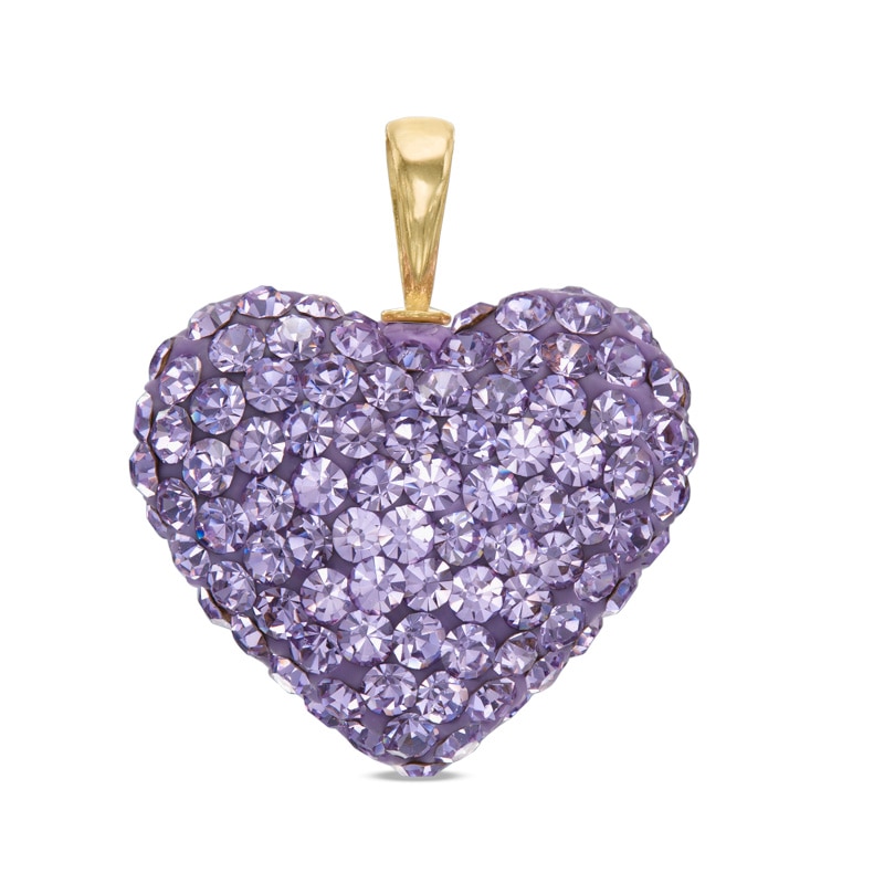 Lavender Crystal Heart Necklace Charm in 10K Gold