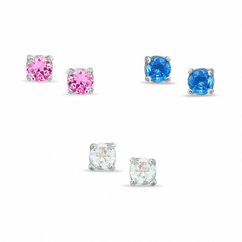 3mm Cubic Zirconia Stud Earrings Set in Sterling Silver