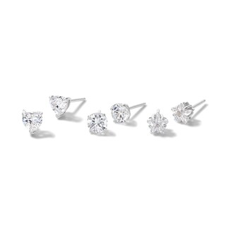 Solid Sterling Silver 5mm Multi-Shape CZ Three Pair Stud Earrings Set