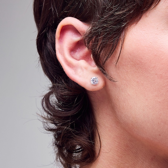 6mm Cubic Zirconia Stud Earrings Set in Sterling Silver