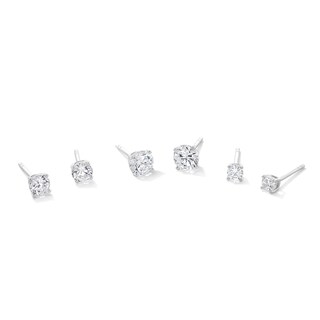Solid Sterling Silver Graduated CZ Three Pair Stud Earrings Set